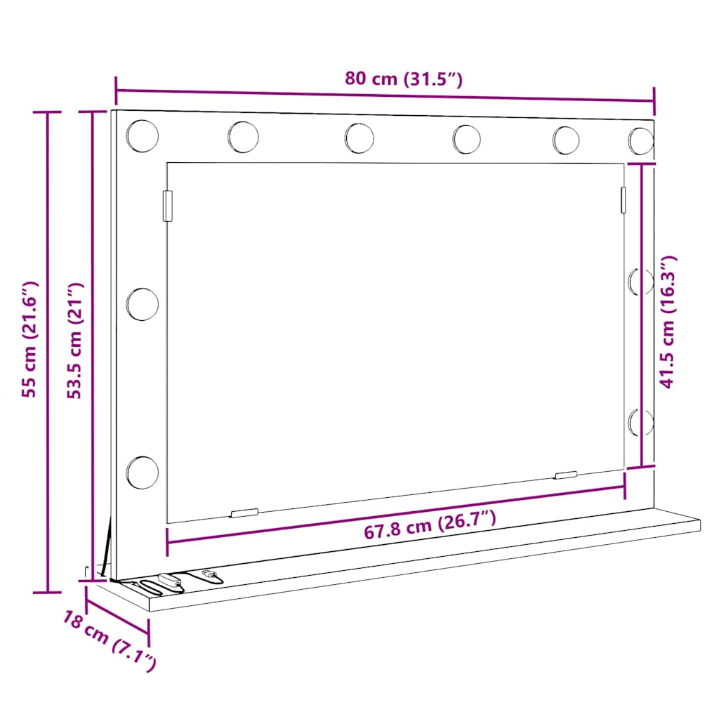 Sminkespeil Sonoma eik Konstruert tre, Glass 80 x 55 x 18 cm