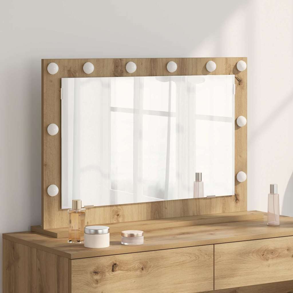 Sminkespeil Kunstnerisk Eik, Hvit Tre, Metall, Glass Medium Speil