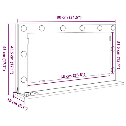 Sminkespeil Svart Eik LED 80x45x18 cm