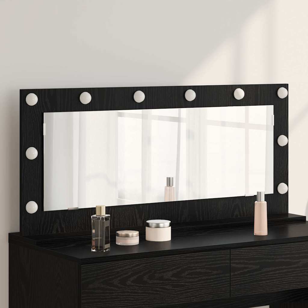 Sminkespeil med LED-lamper Svart Eik 100x45x18 cm