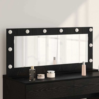 Sminkespeil med LED-lamper Svart Eik 100x45x18 cm
