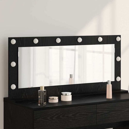 Sminkespeil med LED-lamper Svart Eik 100x45x18 cm