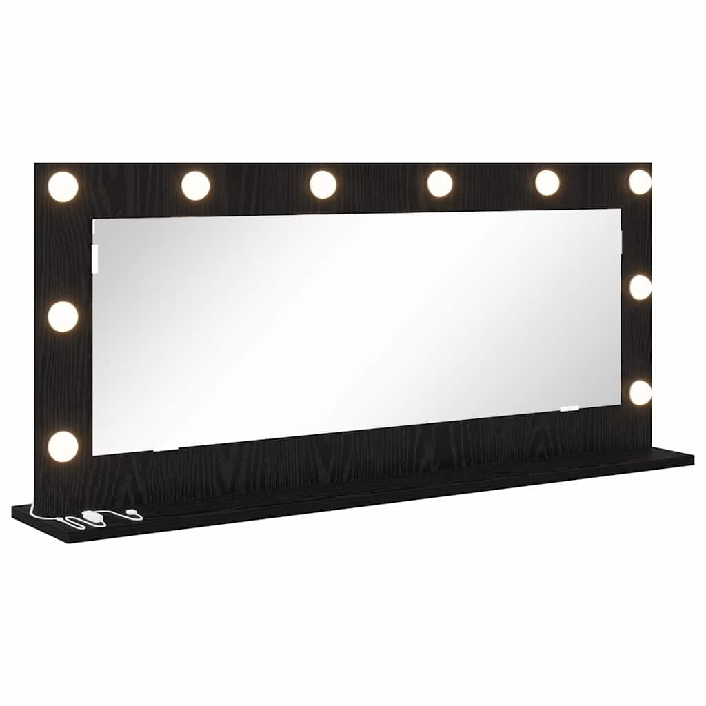 Sminkespeil med LED-lamper Svart Eik 100x45x18 cm