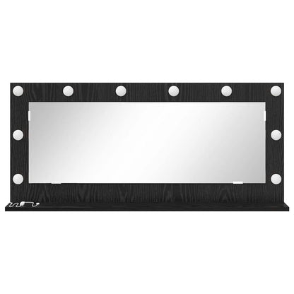 Sminkespeil med LED-lamper Svart Eik 100x45x18 cm