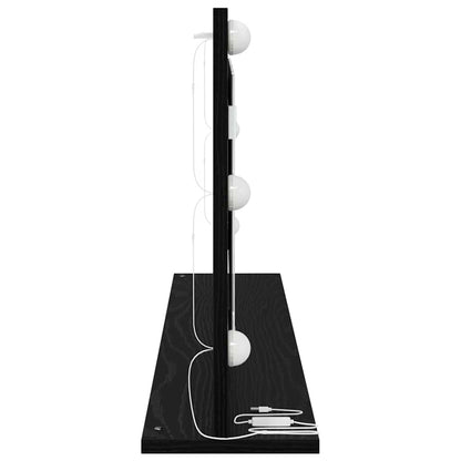 Sminkespeil med LED-lamper Svart Eik 100x45x18 cm