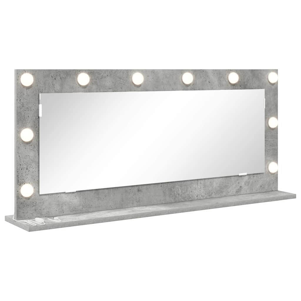 Sminkespeil med LED-lys Betonggrå 100x45x18 cm