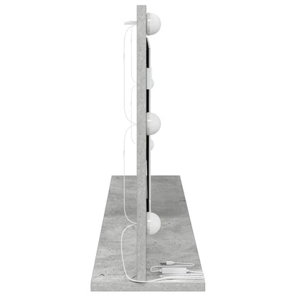 Sminkespeil med LED-lys Betonggrå 100x45x18 cm