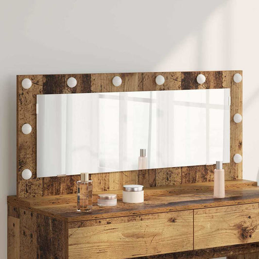 Smykkespeil med LED-lamper Gamle treverk 100x45x18 cm