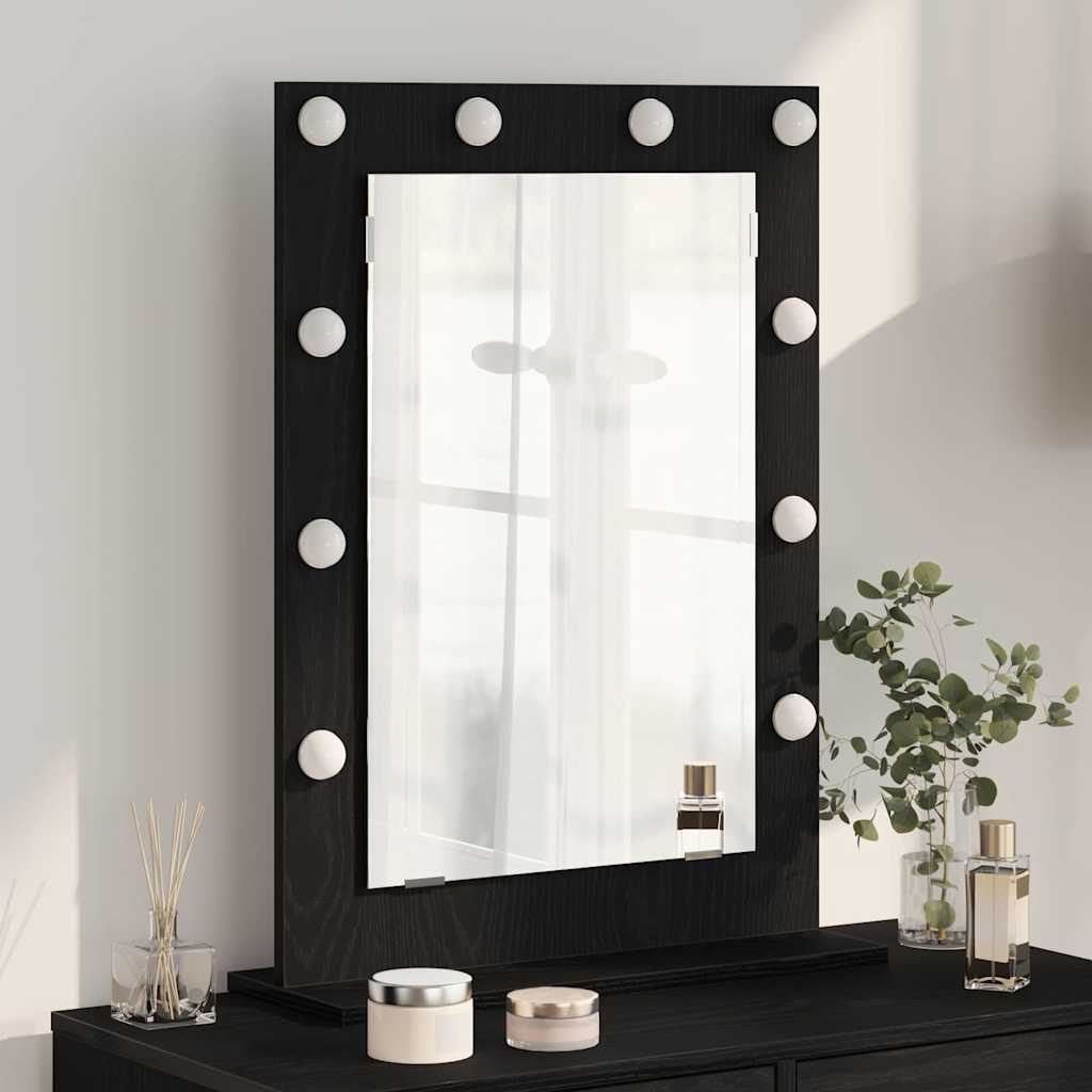 Sminkespeil med LED-lys Svart Eik 70x50x18 cm