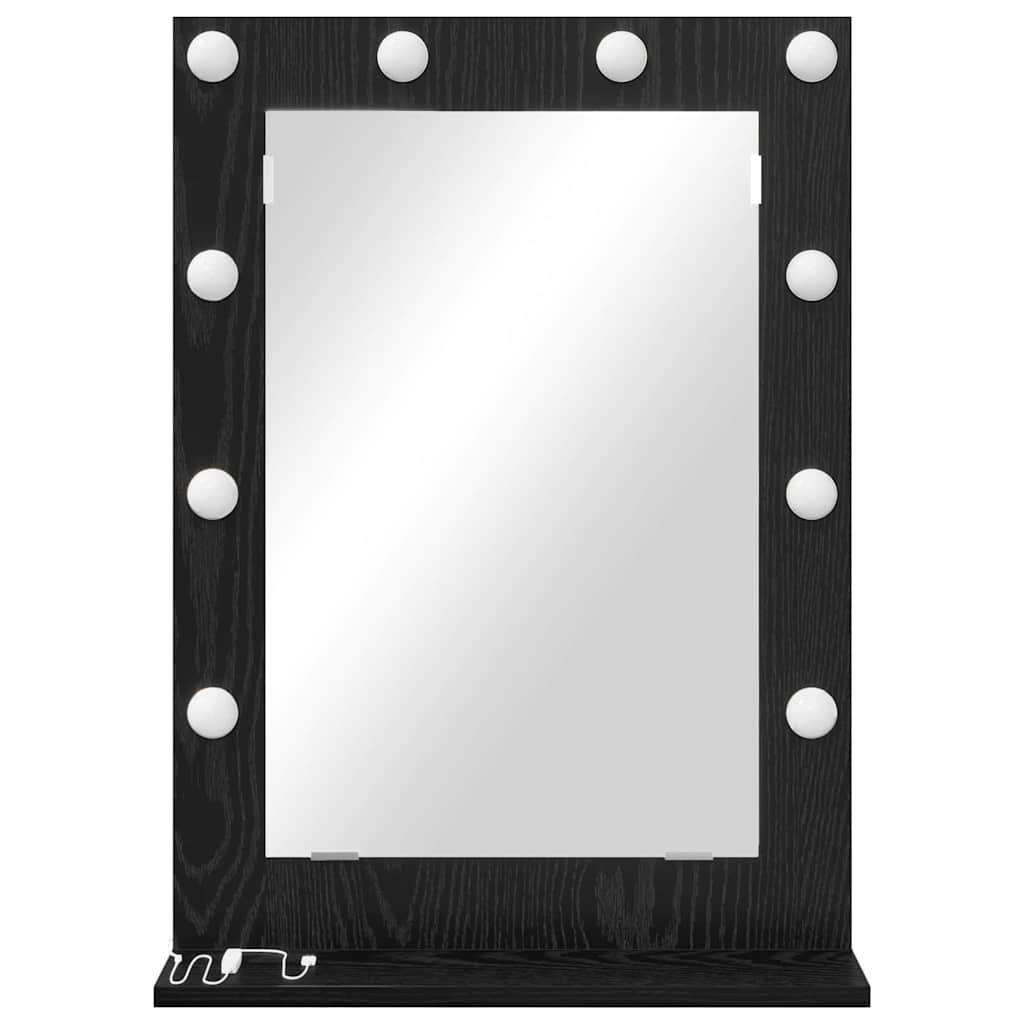 Sminkespeil med LED-lys Svart Eik 70x50x18 cm