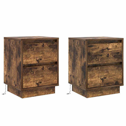 Nattbordskap 2 pcs Røkt eik 39 x 34,5 x 50 cm Konstruert tre