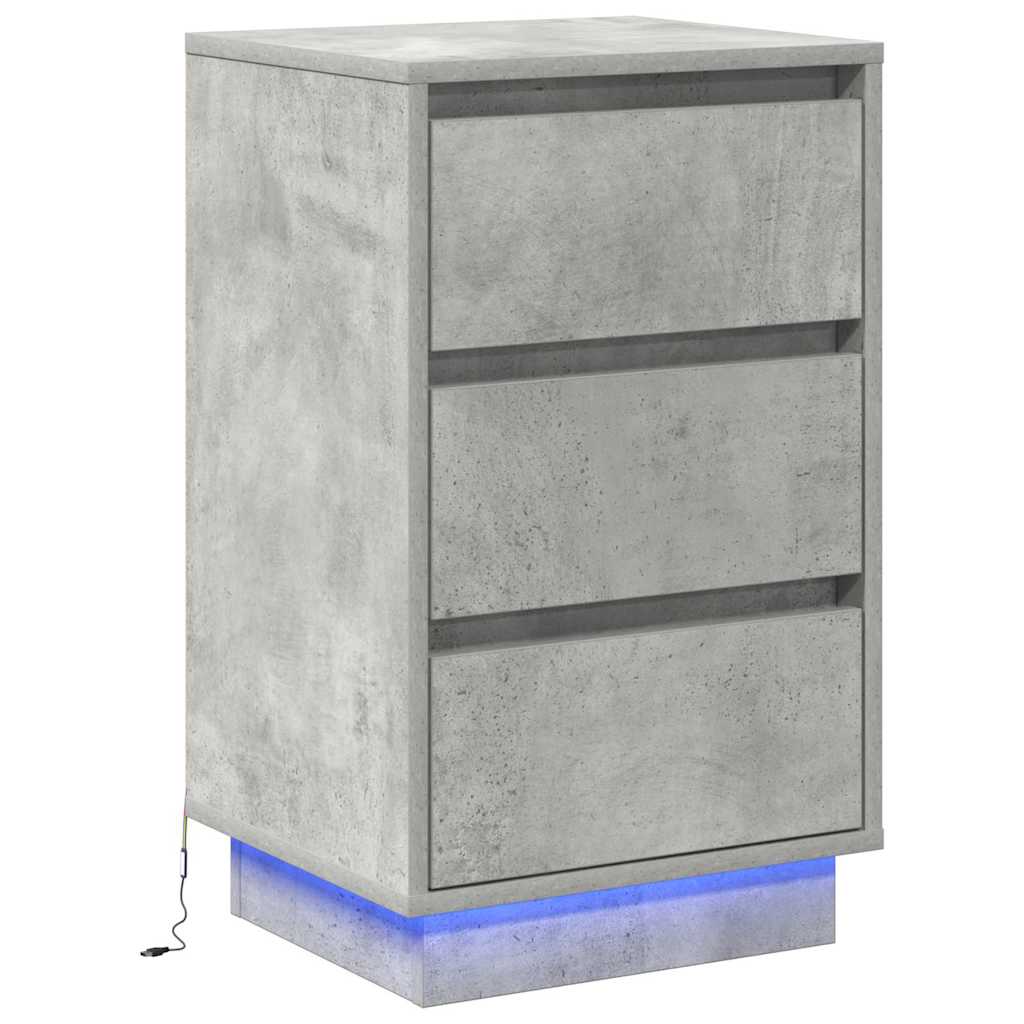 Nattbord Sengbord Betonggrå LED 39x34.5x65 cm