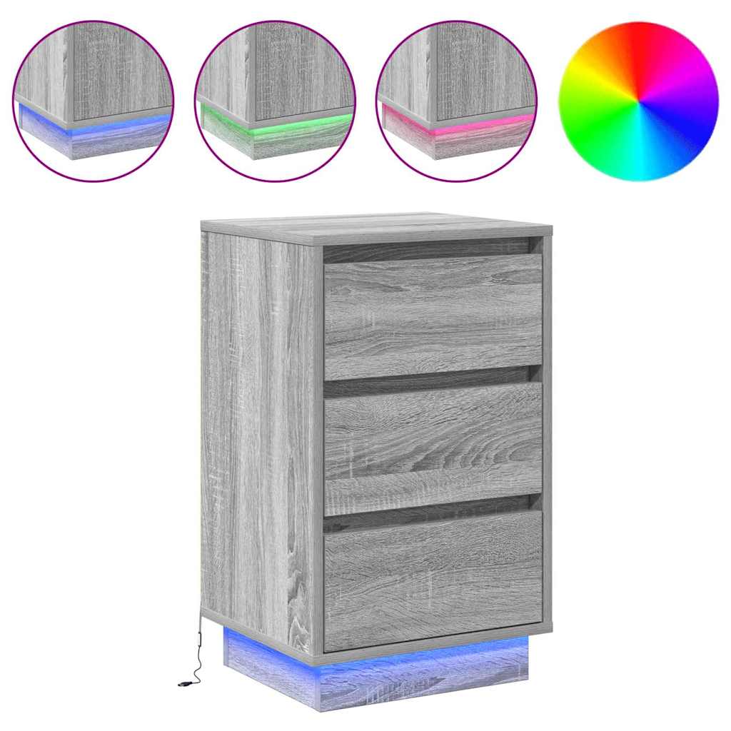 Nattbord Sengbord Sonoma Grå LED 39x34.5x65 cm