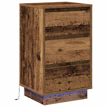 Nattbord Sengbord Gammelt Tre med LED 39x34,5x65 cm