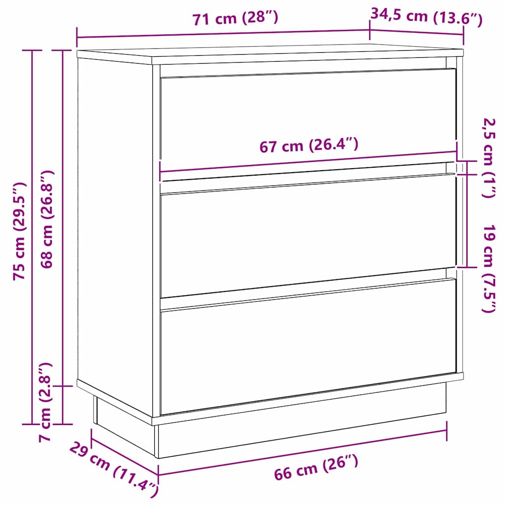 Nattbord Sengbord Gammelt Tre med LED 71x34,5x75 cm