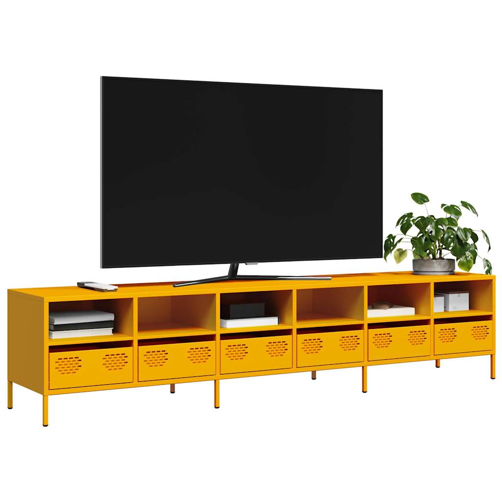 TV-Møbel DIV. TV-benk sennepsgul 202x39x43,5 cm kaldvalset stål