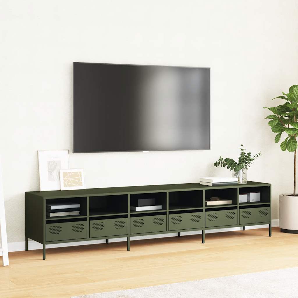 TV-Møbel DIV. TV-benk olivengrønn 202x39x43,5 cm kaldvalset stål