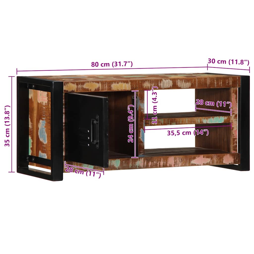 TV-Møbel Tre TV-benk gjenvunnet heltre 80x30x35 cm