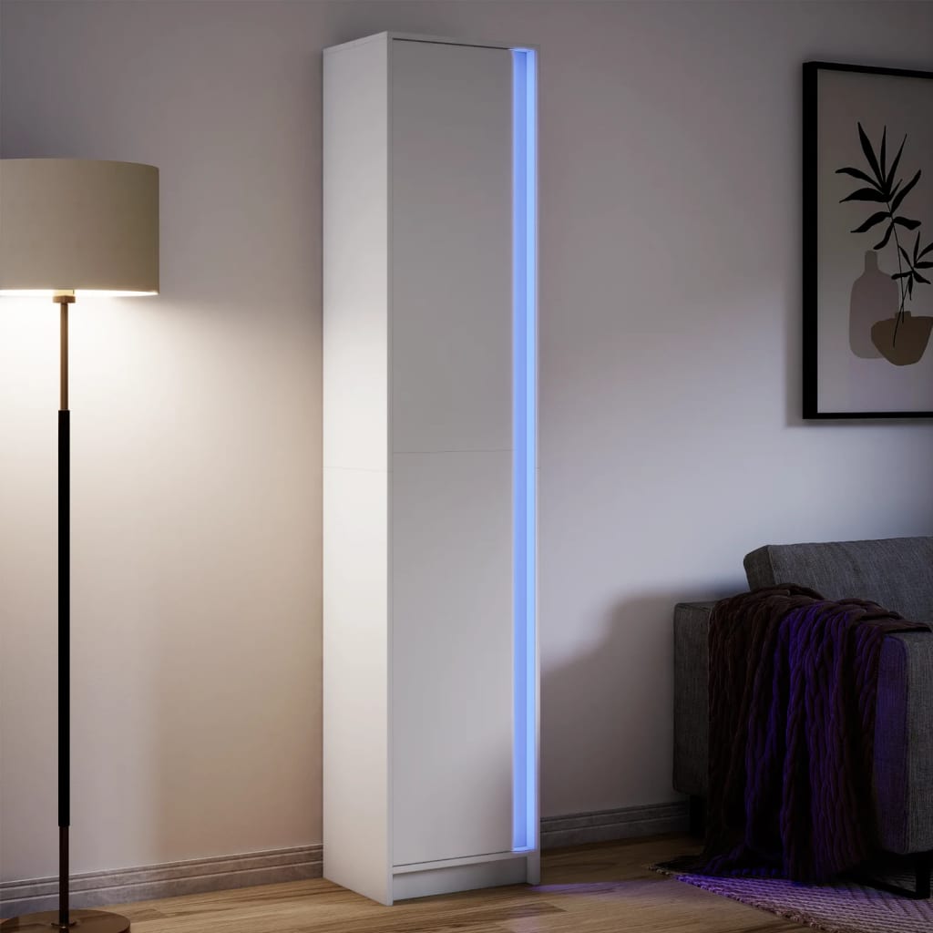 Skap Hvit med LED 41,5x32,5x200 cm