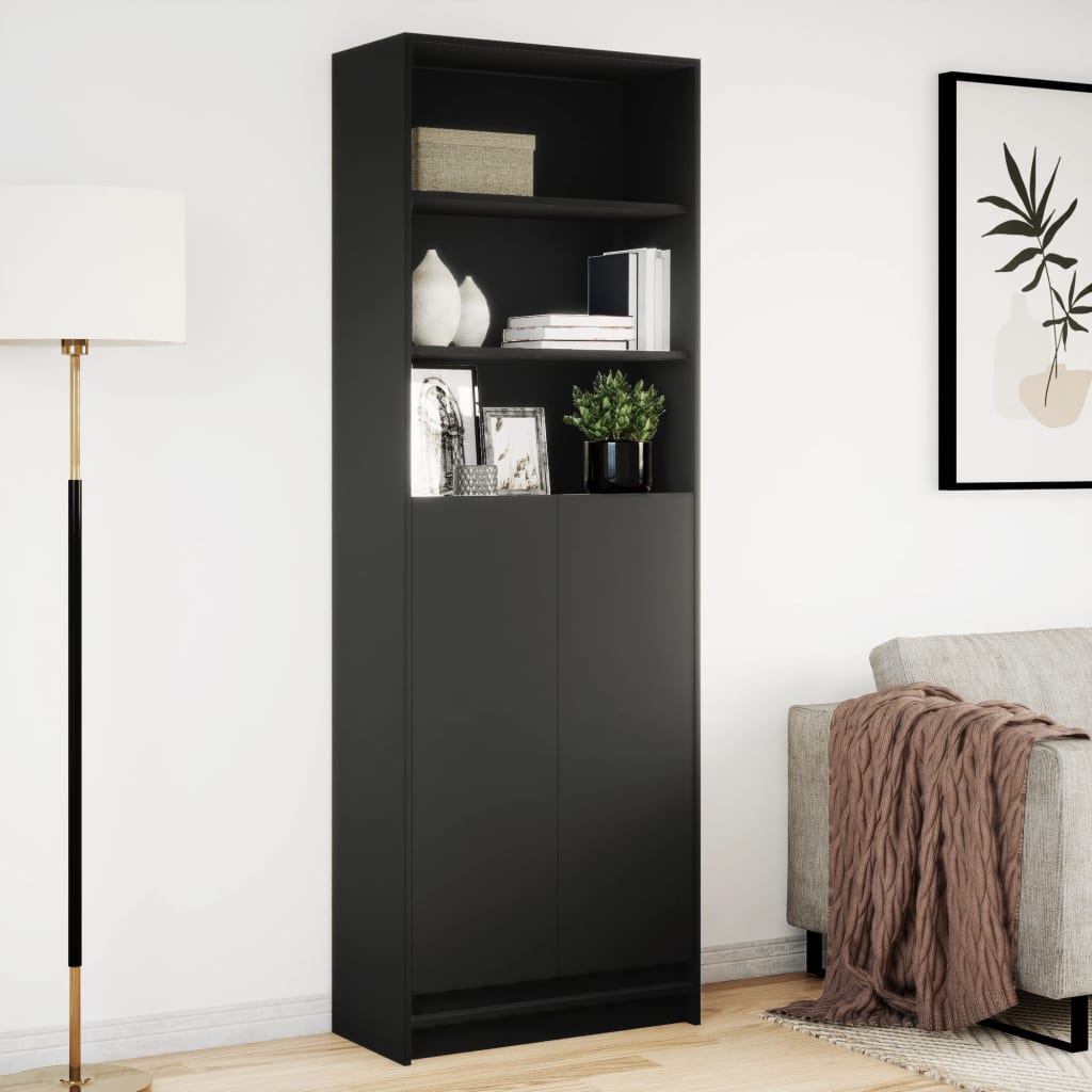 Skap Svart med LED Svart 69x32,5x200 cm