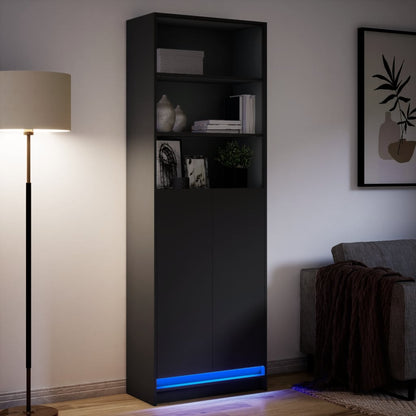 Skap Svart med LED Svart 69x32,5x200 cm