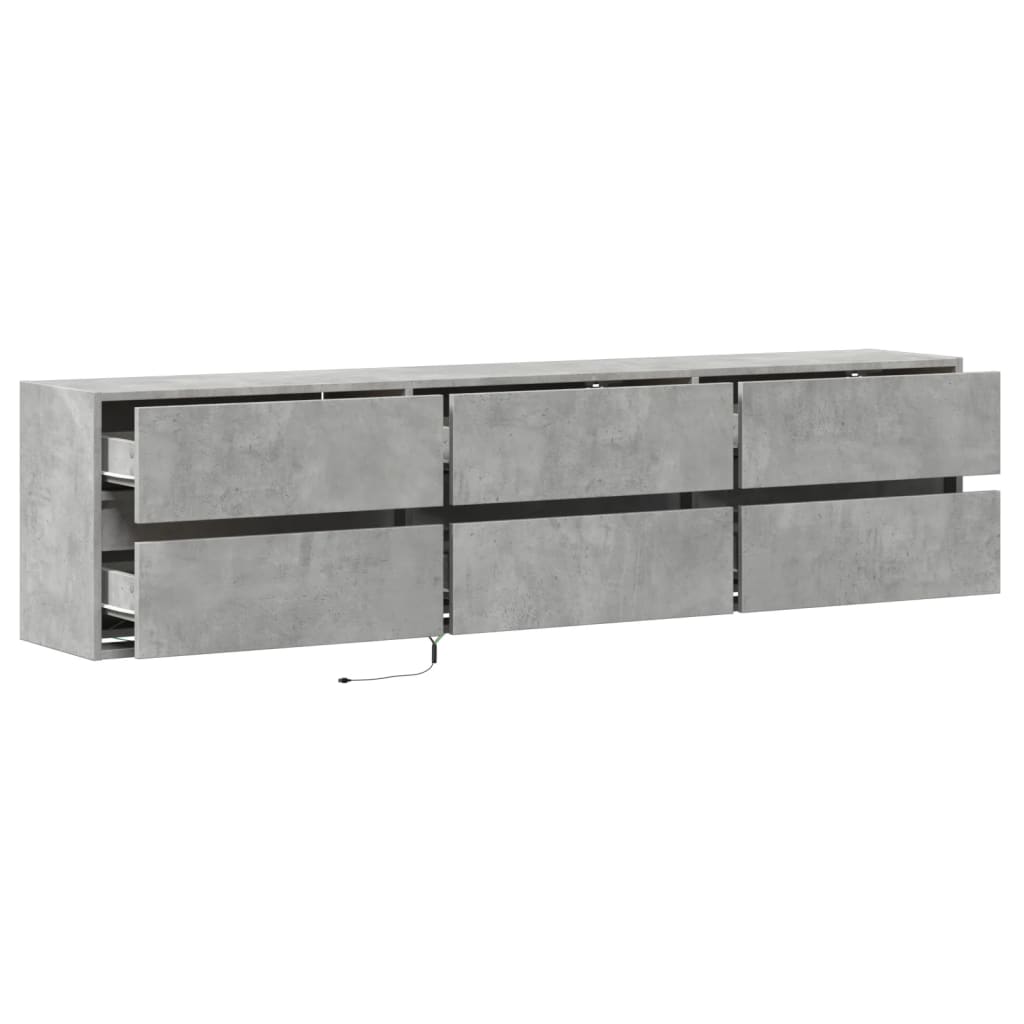 TV-Møbel Betonggrå TV-benk med LED-lys 180x31x45 cm