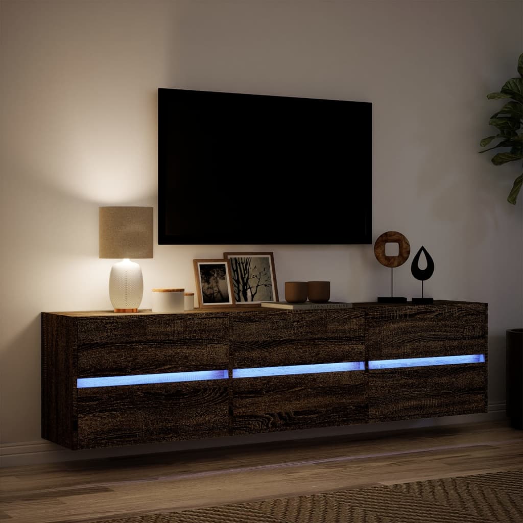 TV-Møbel Brun Eik TV-Veggskap med LED 180x31x45 cm