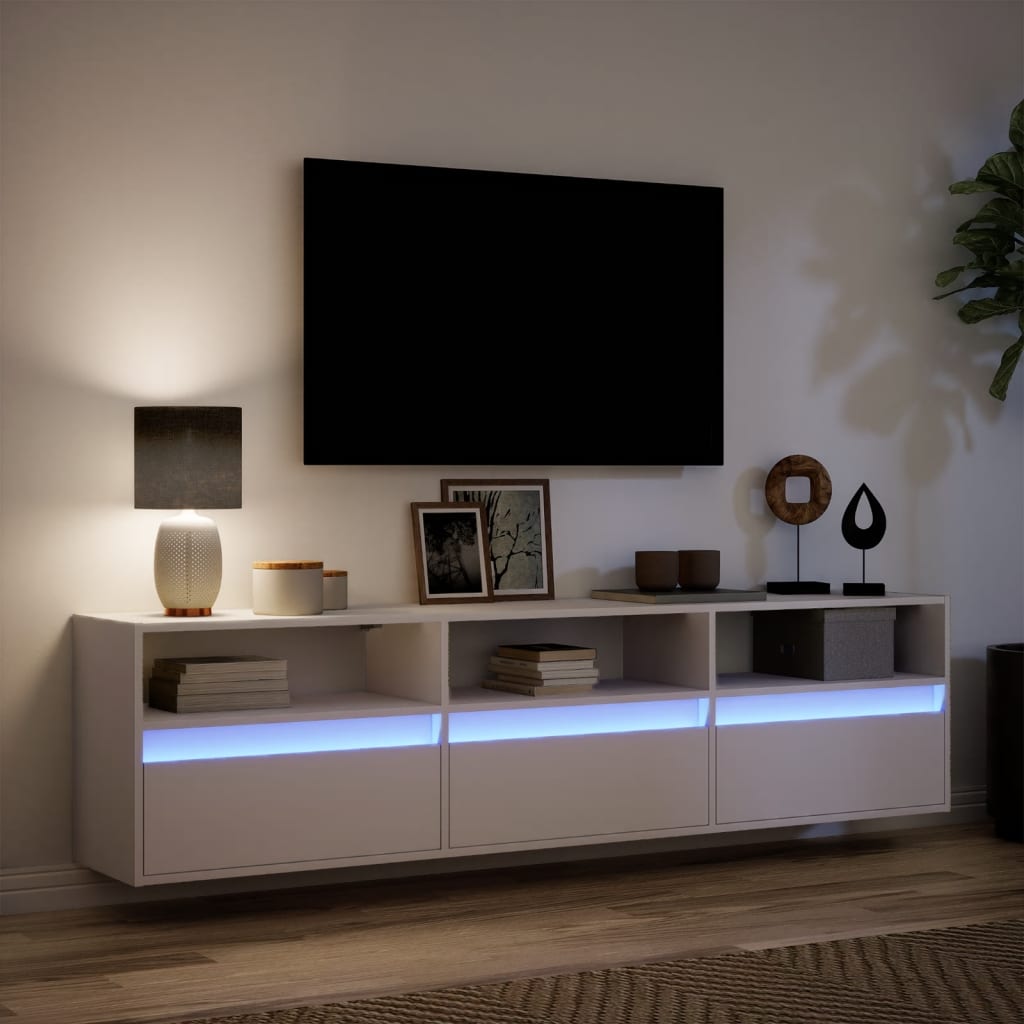 TV-Møbel Hvit TV-benk med LED 180x31x45 cm