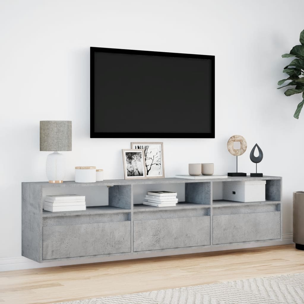 TV-Møbel Betonggrå TV-benk med LED-lys 180x31x45 cm