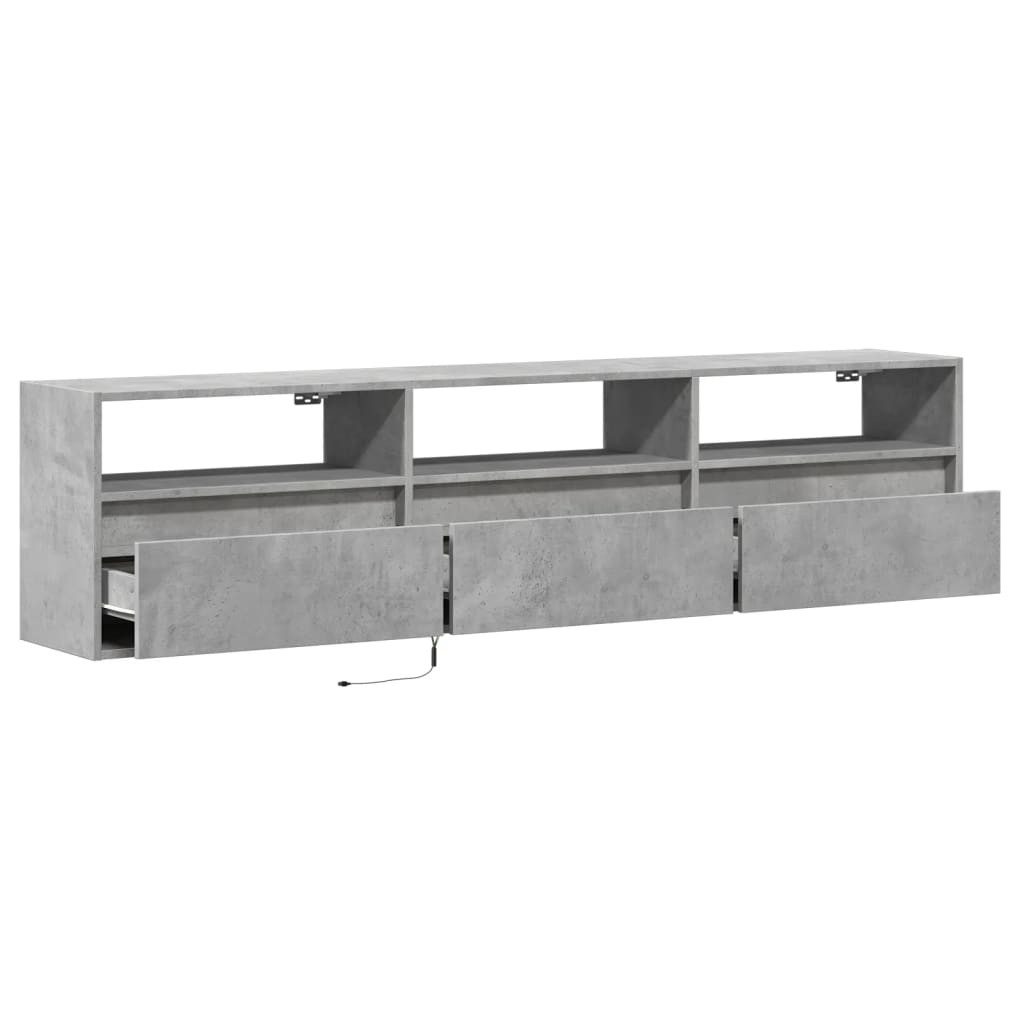 TV-Møbel Betonggrå TV-benk med LED-lys 180x31x45 cm