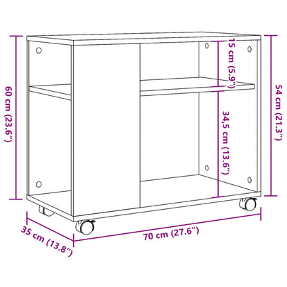 Sidebord Sonoma Eik med hjul 70x35x60 cm