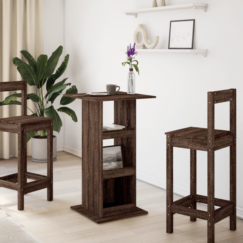Barbord med oppbevaring brun eik 60x60x102 cm konstruert tre