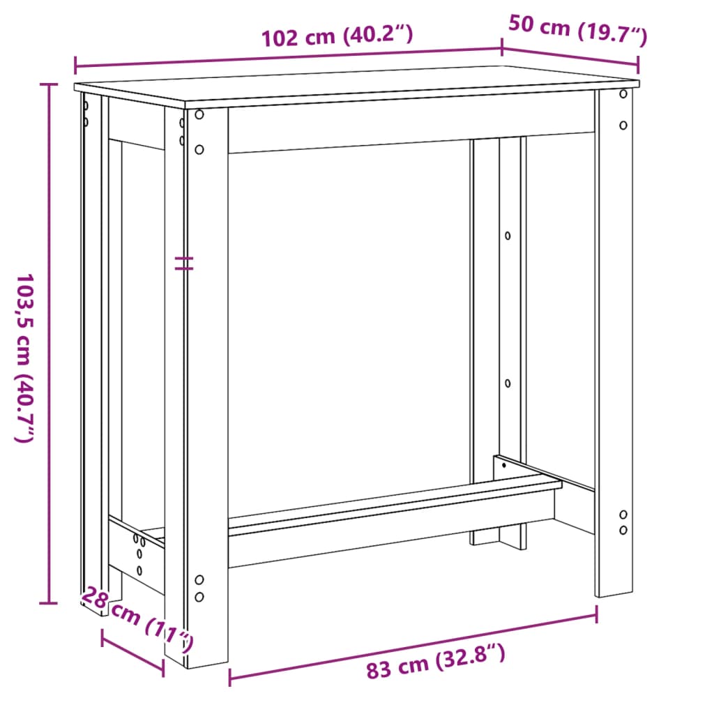 Barbord hvit 102x50x103,5 cm konstruert tre