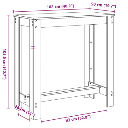 Barbord hvit 102x50x103,5 cm konstruert tre