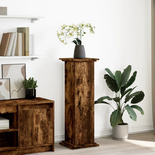 Blomsterstativ Pidestall med oppbevaring Røkt Eik 31x30x90 cm