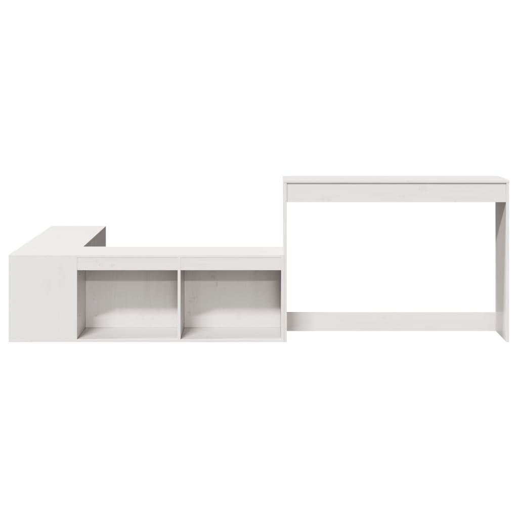 Nattbord Sengbord Hvit med skrivebord 232x122x75 cm heltre furu