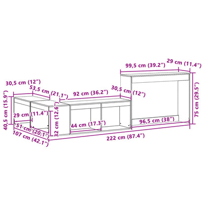 Nattbord Sengbord Hvit med skrivebord 222x107x75 cm heltre furu