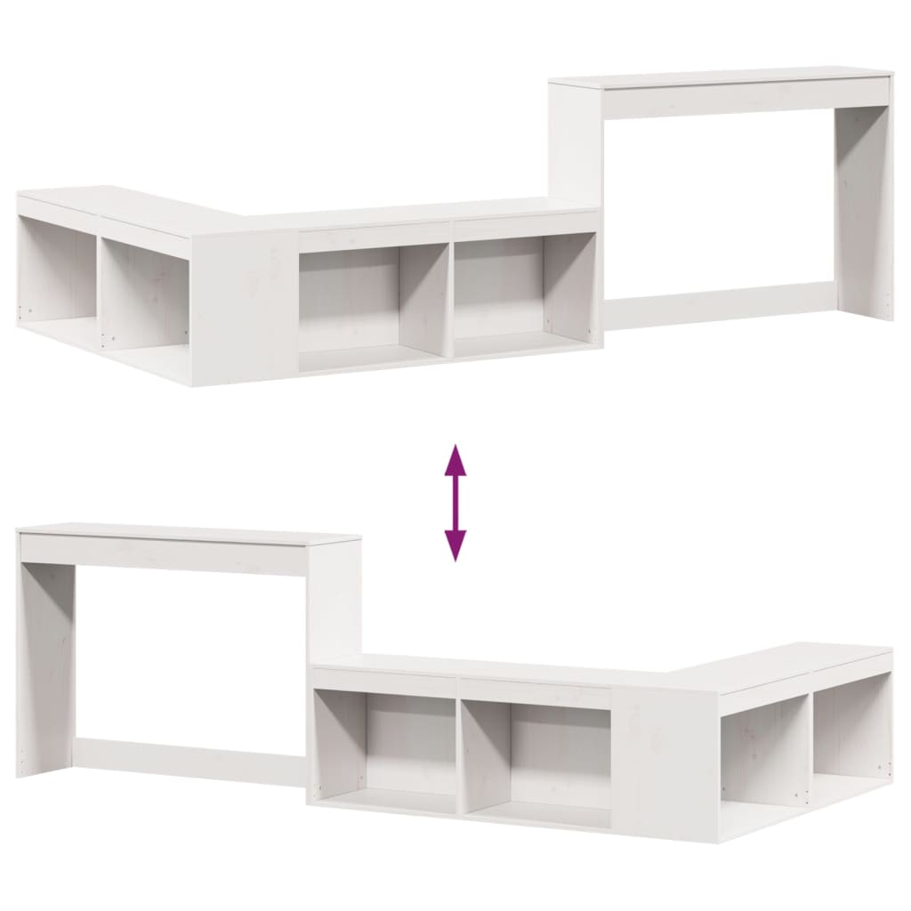 Nattbord Sengbord Hvit med skrivebord 232x112x75 cm heltre furu