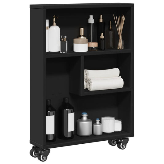 Bokhylle Svart med Hjul Smal 48x13x68 cm
