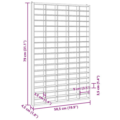 Vegghylle Tre samlerutstilling i Tre med 90 rom 50,5x4,5x79 cm