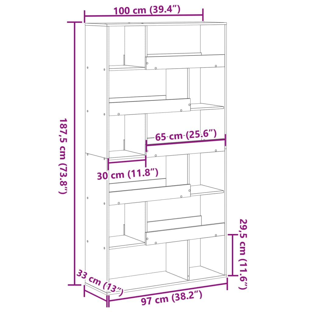 Bokhylle Sonoma Eik 100x33x187,5 cm