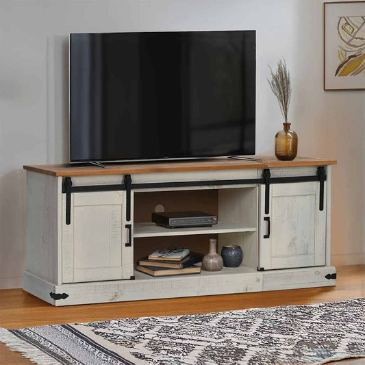 TV-Møbel Hvit TV-skap HALDEN med 2 skyvedører 150x40x60 cm heltre