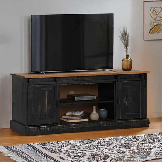 TV-Møbel Svart TV-skap HALDEN med 2 skyvedører 150x40x60 cm heltre