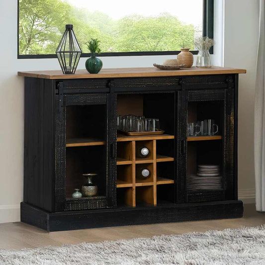 Skjenk Svart HALDEN med 2 skyvedører 112x40x80 cm heltre