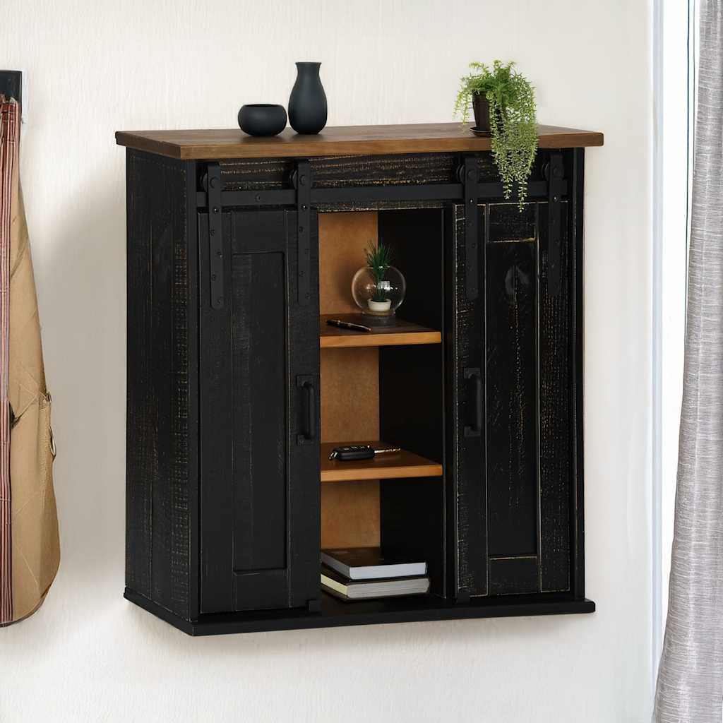 Veggskap Svart HALDEN med 2 skyvedører 75x22,5x70 cm furu
