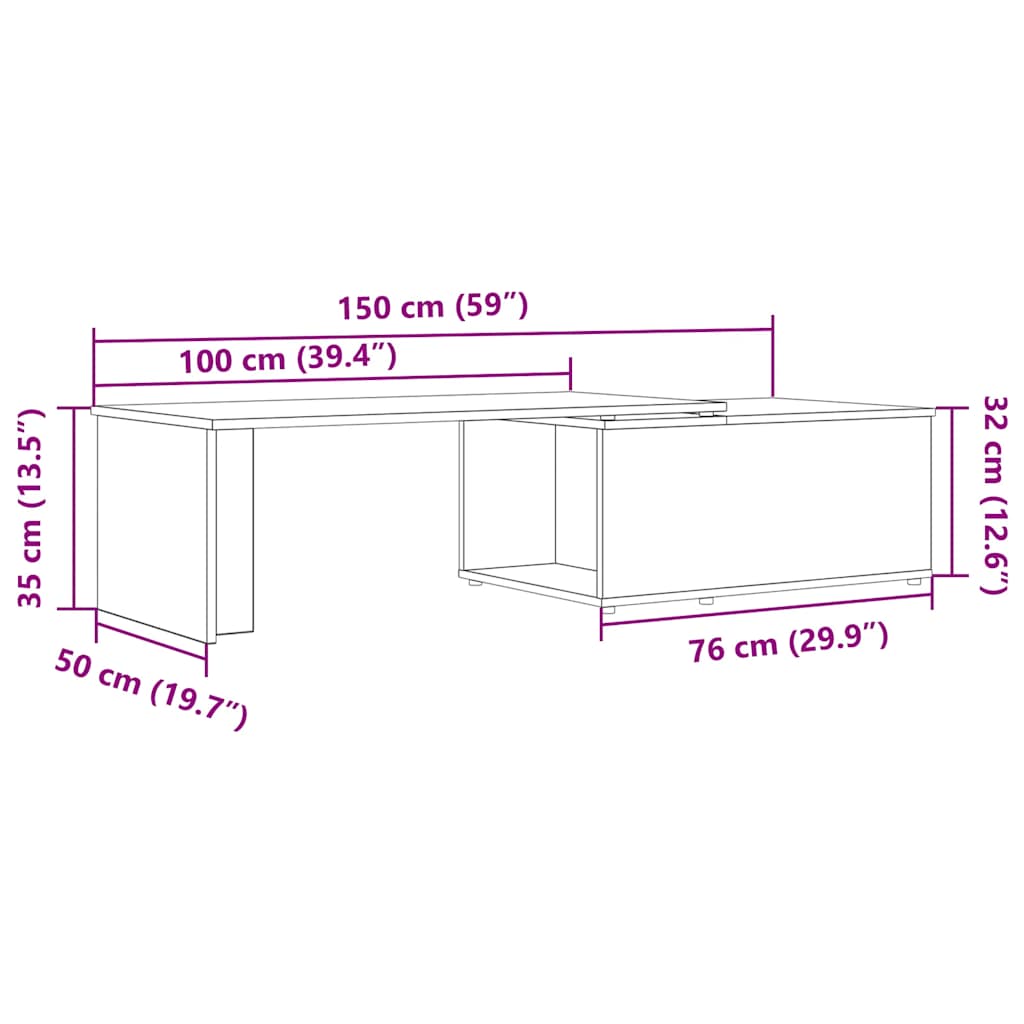 Salongbord Sofabord Artisan Eik 150x50x35 cm