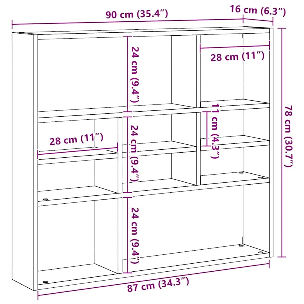 Vegghylle gammelt tre 90x16x78 cm