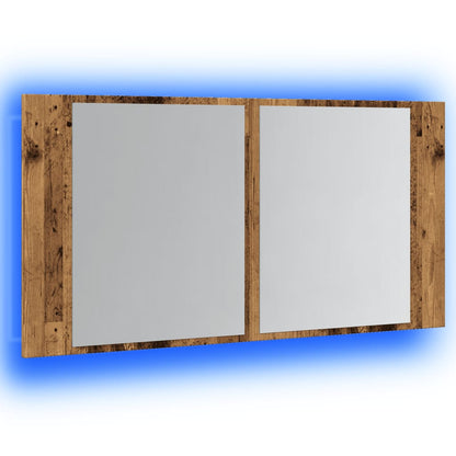 Baderomsspeil Speilskap med LED Gammelt Tre 90x12x45 cm