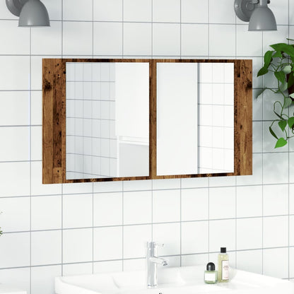 Baderomsspeil Speilskap med LED Gammelt Tre 90x12x45 cm