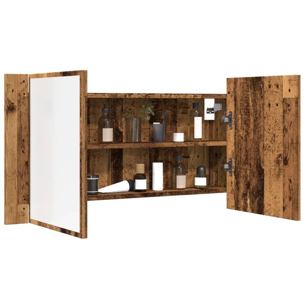 Baderomsspeil Speilskap med LED Gammelt Tre 90x12x45 cm